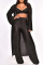 Black Sexy Casual Solid Cardigan Vests Pants V Neck Long Sleeve Two Pieces