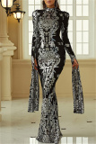 Black Sexy Formal Patchwork Sequins Half A Turtleneck Evening Dress Dresses