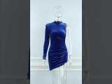Blue Sexy Solid Fold Asymmetrical Half A Turtleneck Long Sleeve Dresses