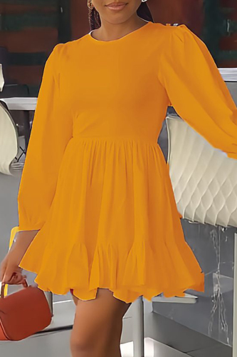 Yellow Casual Solid Patchwork O Neck Long Sleeve Dresses