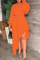 Orange Casual Solid Patchwork Asymmetrical O Neck Long Sleeve Dresses