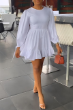 White Casual Solid Patchwork O Neck Long Sleeve Dresses