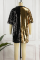 Black Gold Casual Print Patchwork O Neck Straight Dresses