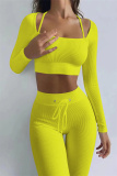 Yellow Casual Sportswear Solid Patchwork Turndown Collar Long Sleeve Two Pieces