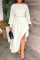 White Casual Solid Patchwork Asymmetrical O Neck Long Sleeve Dresses