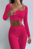Rose Red Casual Sportswear Solid Patchwork Turndown Collar Long Sleeve Two Pieces