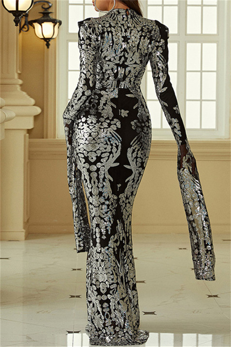 Elegant Solid Sequins Sequined Half A Turtleneck Sleeveless Dress Dresses