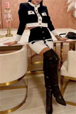 Black Casual Solid Patchwork Contrast O Neck Long Sleeve Two Pieces