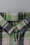 Light Green Casual Plaid Cardigan Turndown Collar Outerwear