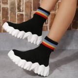 Black Casual Patchwork Round Keep Warm Comfortable Shoes