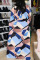 White Casual Print Patchwork Buckle Turndown Collar Shirt Dress Dresses