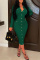 Green Casual Solid Patchwork Turndown Collar Long Sleeve Dresses
