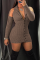 Grey Sexy Solid Hollowed Out Turndown Collar Pencil Skirt Dresses