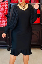Black Casual Solid Patchwork O Neck Princess Dresses
