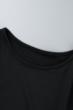Black Casual Solid Patchwork Frenulum Fold O Neck A Line Dresses