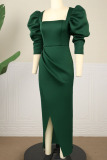 Ink Green Celebrities Elegant Solid Patchwork Square Collar One Step Skirt Dresses