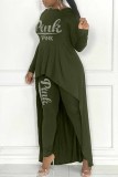 Grey Elegant Letter Hot Drill Long Sleeve Two Pieces