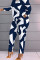 Blue Fashion Casual Print Patchwork O Neck Long Sleeve Two Pieces