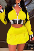 Yellow Casual Solid Patchwork Zipper Collar Long Sleeve Two Pieces