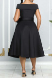 Black Elegant Solid Patchwork Off the Shoulder A Line Dresses
