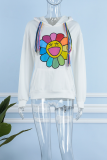 White Street Print Patchwork Hooded Collar Tops