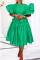 Green Elegant Solid Patchwork Flounce O Neck Evening Dress Dresses