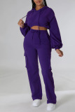 Purple Casual Solid Patchwork Hooded Collar Long Sleeve Two Pieces