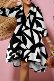 Apricot Casual Print Patchwork Turndown Collar A Line Dresses