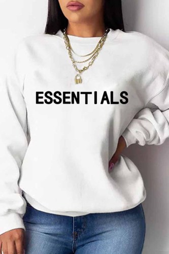 White Casual Print Letter O Neck Tops