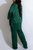 Ink Green Casual Solid Patchwork Turndown Collar Long Sleeve Three Pieces