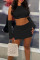 Black Sexy Casual Solid Patchwork O Neck Two Pieces (With Sleeves)