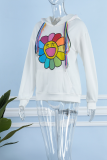 White Street Print Patchwork Hooded Collar Tops