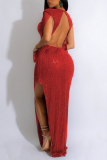 Red Sexy Party Formal Sequins V Neck Dresses