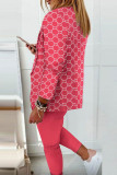 Black Casual Print Patchwork Cardigan Pants Turn-back Collar Long Sleeve Two Pieces