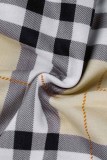 White Elegant Plaid Patchwork Hooded Collar Long Sleeve Two Pieces