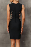 Black Sexy Casual Solid Patchwork O Neck Sleeveless Dress Dresses