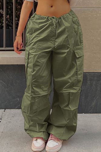Green Street Solid Patchwork Draw String Harlan Mid Waist Harlan Solid Color Bottoms