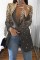 Gold Casual Print Cardigan Turn-back Collar Outerwear