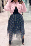 Pink Casual Solid Patchwork Cardigan Mandarin Collar Outerwear