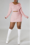 Pink Street Solid Hollowed Out V Neck Pencil Skirt Dresses