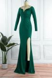 Green Sexy Solid Patchwork Off the Shoulder Trumpet Mermaid Dresses
