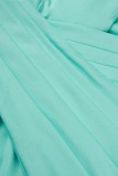 Light Green Casual Solid Patchwork Asymmetrical Turndown Collar Long Sleeve Dresses