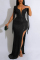 Black Sexy Party Formal Sequins V Neck Dresses