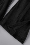 Black Casual Solid Basic Turndown Collar Long Sleeve Three-piece Set