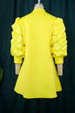 Yellow Elegant Solid Patchwork Fold Zipper Cardigan Collar A Line Dresses