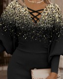 Apricot Sexy Casual Print Bandage Printing V Neck Wrapped Skirt Dresses