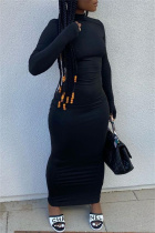 Black Casual Solid Backless Half A Turtleneck Long Sleeve Dresses