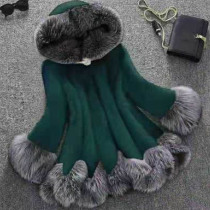 Olive Green Casual Solid Patchwork Hooded Collar Outerwear