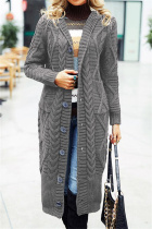 Dark Gray Casual Solid Patchwork Cardigan Collar Outerwear