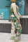 Green Casual Camouflage Print Patchwork Regular High Waist Trousers